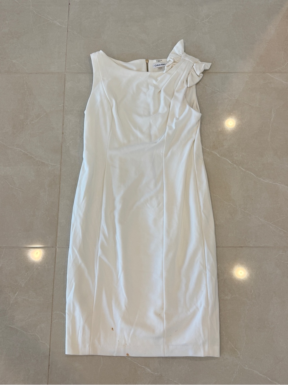 Calvin Klein Cream Sleeveless Sheath Dress with Shoulder Bow Accent